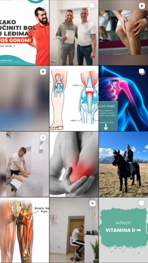 Instagram profil (fizioterapija) prije suradnje s Marelas Creative